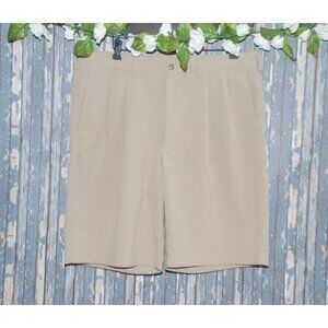 PGA Tour Mens Khaki Tan Shorts Size 36 Pleated Front Pockets Chino Knee Length